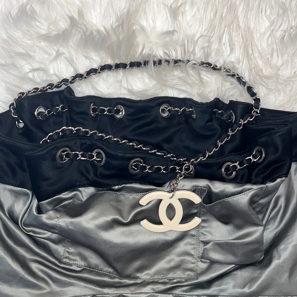 Authentic CHANEL Melrose Coco Cabas Chain Drawstring Satin Shoulder Bag - Picture 13 of 16